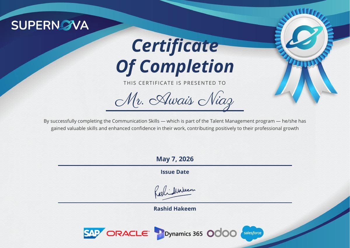 Communication Skills certificate issued by SuperNova Solutions · Talent Management
