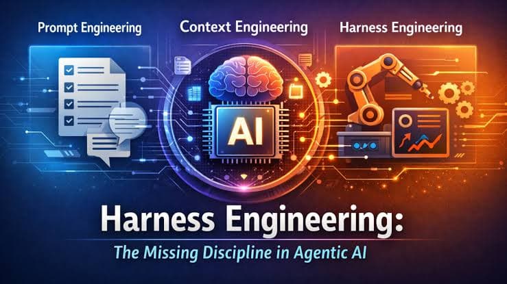 Diagram contrasting prompt engineering, context engineering, and harness engineering